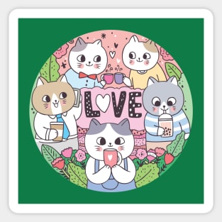 cats doodles drinking coffee Sticker